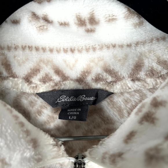 Eddie Bauer Jacket Womens Large White Fair Isle Geometric Quarter Zip Mock Neck - Picture 3 of 8